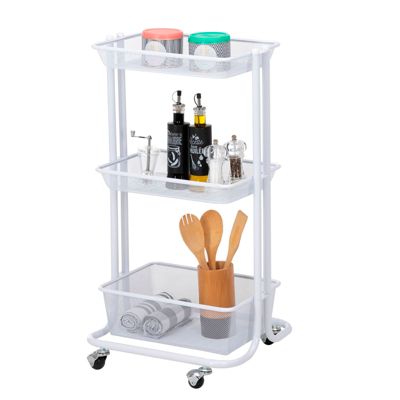 Desserte à roulettes VALIENTE, 3 bacs de rangement en métal blanc