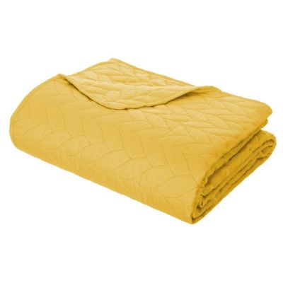 Dessus de lit + 2 taies "Tressé" jaune moutarde - 260x240 cm - Atmosphera
