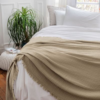 Dessus de lit 230x250 cm BREHAT 100% gaze de coton marron galet