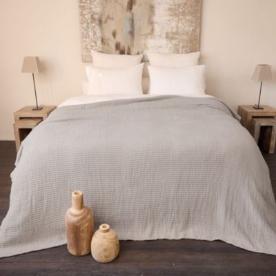 Dessus de lit 230x250 cm en coton lavé SEVILLE gris bronze