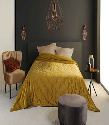 Dessus de lit aspect velours satiné - 240 x 250 cm - Doré