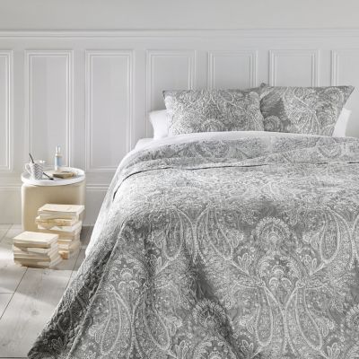 Dessus de lit avec 2 taies d'oreiller Gris clair, L. 240 x l. 260 x H. 0.5 cm, MARIE