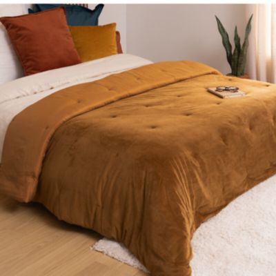 Dessus de lit "Baklo" en velours 240x260cm mordoré - Atmosphera