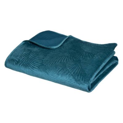 Dessus de lit Feuille - velours - bleu canard 240x260 cm - Atmosphera