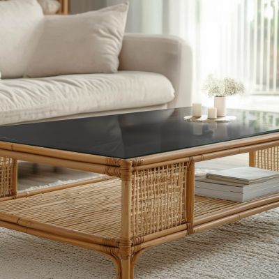 Dessus de table en verre trempé Wallfluent 100x50 cm Couleur noire lisse