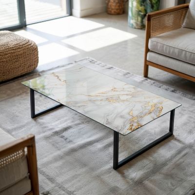 Dessus de table en verre trempé Wallfluent 120x60 cm Marbre élégant avec veines