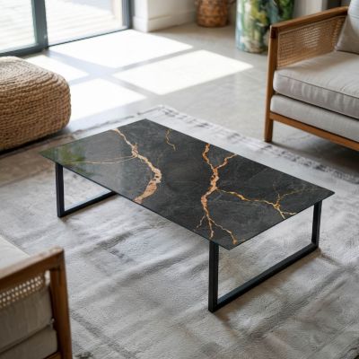 Dessus de table en verre trempé Wallfluent 120x60 cm Motif marbré avec veines