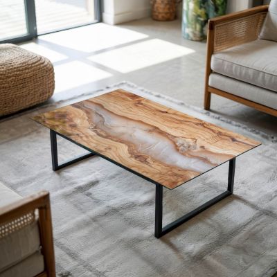 Dessus de table en verre trempé Wallfluent 120x80 cm Bois naturel avec résine