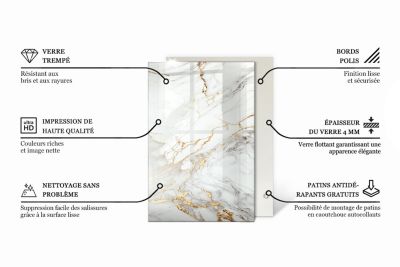 Dessus de table en verre trempé Wallfluent 120x80 cm Couleur blanche lisse