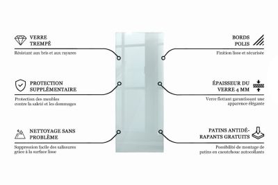 Dessus de table en verre trempé Wallfluent 125x50 cm Transparent