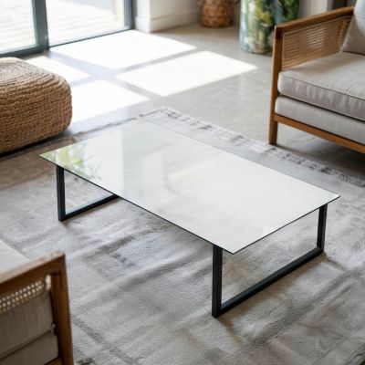 Dessus de table en verre trempé Wallfluent 140x70 cm Couleur blanche lisse