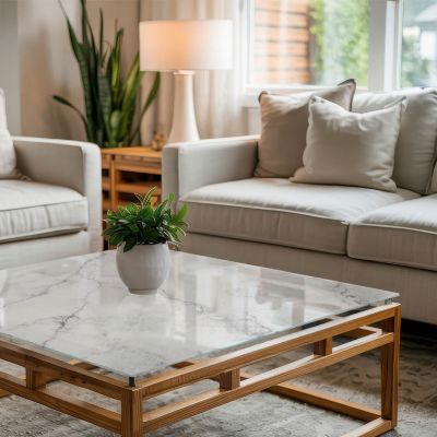 Dessus de table en verre trempé Wallfluent 50x50 cm Motif de surface en marbre
