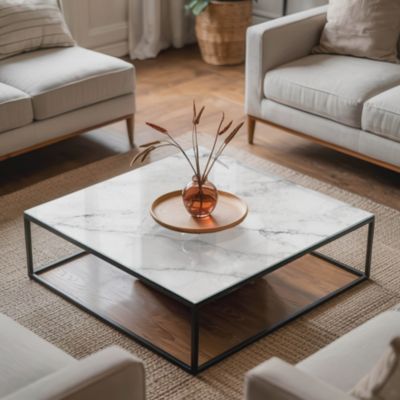 Dessus de table en verre trempé Wallfluent 50x50 cm Motif de surface en marbre