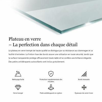 Dessus de table en verre trempé Wallfluent 50x50 cm Transparent
