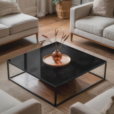 Dessus de table en verre trempé Wallfluent 60x60 cm Couleur noire lisse