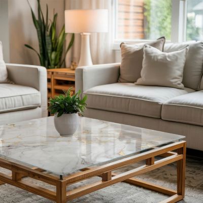 Dessus de table en verre trempé Wallfluent 60x60 cm Marbre élégant avec veines