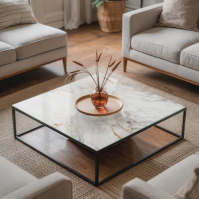 Dessus de table en verre trempé Wallfluent 60x60 cm Marbre élégant avec veines