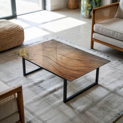 Dessus de table en verre trempé Wallfluent 80x60 cm Motif bois