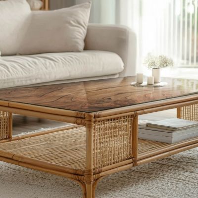 Dessus de table en verre trempé Wallfluent 80x60 cm Motif bois
