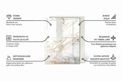 Dessus de table en verre trempé Wallfluent 80x60 cm Motif bois