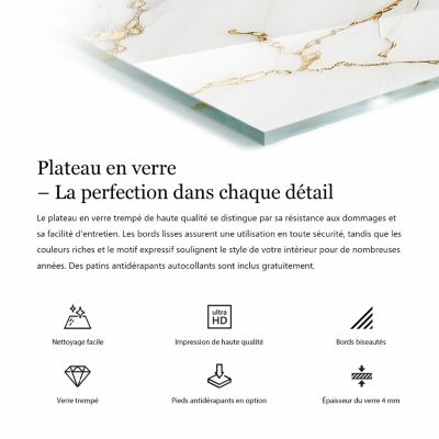 Dessus de table en verre trempé Wallfluent 80x60 cm Motif bois