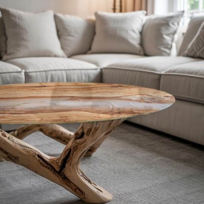 Dessus de table en verre trempé Wallfluent fi100 cm Bois naturel avec résine