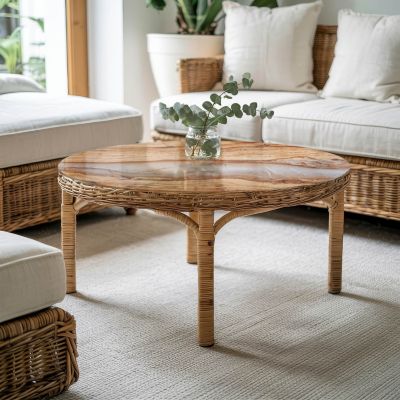 Dessus de table en verre trempé Wallfluent fi100 cm Bois naturel avec résine