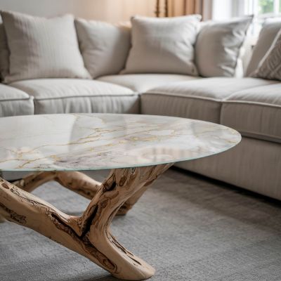 Dessus de table en verre trempé Wallfluent fi100 cm Marbre élégant avec veines