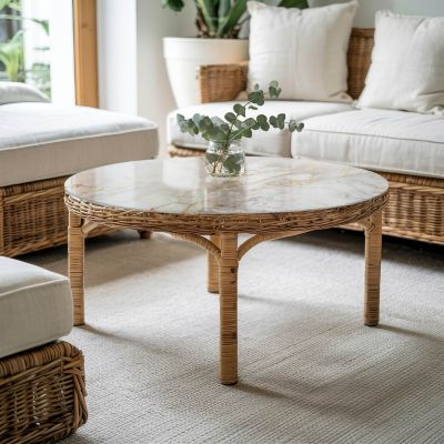 Dessus de table en verre trempé Wallfluent fi100 cm Marbre élégant avec veines