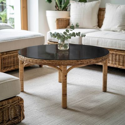 Dessus de table en verre trempé Wallfluent fi80 cm Couleur noire lisse