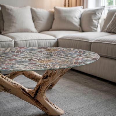 Dessus de table en verre trempé Wallfluent fi80 cm Motif mosaïque avec ornements