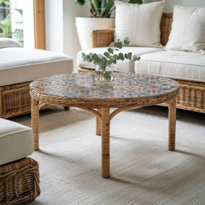 Dessus de table en verre trempé Wallfluent fi80 cm Motif mosaïque avec ornements
