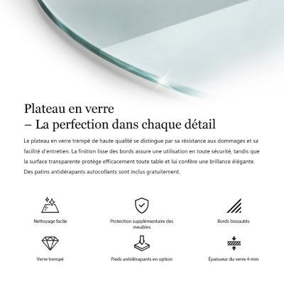 Dessus de table en verre trempé Wallfluent fi80 cm Transparent