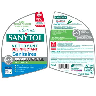 Détartrant désinfectant sanitaires eucalyptus Sanytol 0,75L