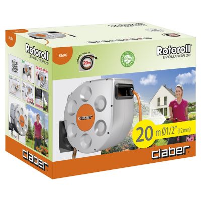 Dévidoir mural automatique Claber Rotoroll Evolution équipé avec tuyau d'arrosage 20m