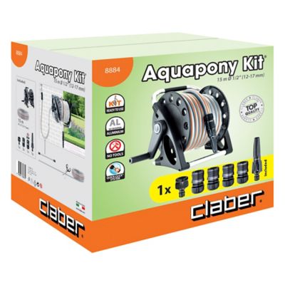 Dévidoir portable Claber Aquapony équipé avec tuyau d'arrosage 15m + kit