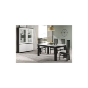 DEYTON - Ensemble Séjour Laqué Noir et Blanc Table 138cm + Vitrine avec Leds