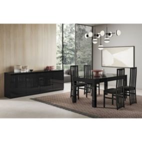 DEYTON - Ensemble Séjour Laqué Noir Table 138cm + Buffet 3 Portes