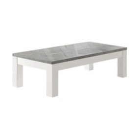 DEYTON - Table Basse L138cm Laquée Blanc et Gris Marbré