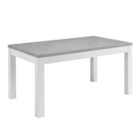 DEYTON - Table Rectangulaire 160x90cm Laquée Blanc et Gris Marbré