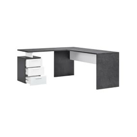 Dguarin Desk, Bureau PC d'angle, Table de bureau polyvalente, Bureau multi-positions, 160x60h75 cm, Ardoise et Blanc Brillant