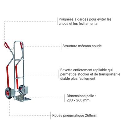 Diable aluminium à pelle rabattable - Charge max 200kg - 815007621