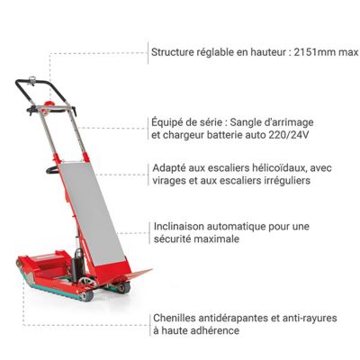 Diable électrique monte escalier à chenilles avec dossier haut - Charge maximale 160kg - SKI160