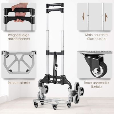 Diable Pliable 3 Roues en Aluminium Chariot Escalier avec Corde de ...