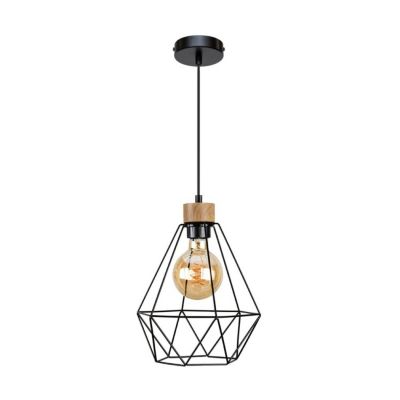 Diament Lampe Suspendue 1xE27 Max.60W Chêne Huilé/Métal Noir/Câble PVC Noir