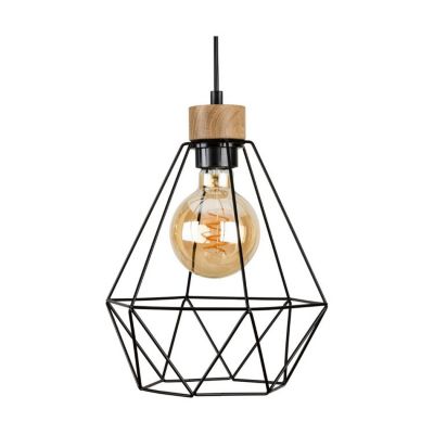 Diament Lampe Suspendue 1xE27 Max.60W Chêne Huilé/Métal Noir/Câble PVC Noir