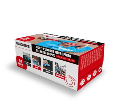 DIG900 - Diggers Pelletgers Lingettes nettoyantes en microfibre dans une boîte distributrice 50pcs.
