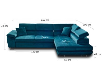 Dimas - canapé d'angle droit 5 places - convertible avec coffre et têtières réglables - en velours - Best Mobilier