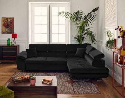 Dimas - canapé d'angle droit 5 places - convertible avec coffre et têtières réglables - en velours - Best Mobilier