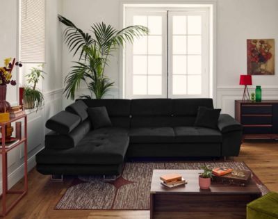 Dimas - canapé d'angle gauche 5 places - convertible avec coffre et têtières réglables - en velours - Best Mobilier